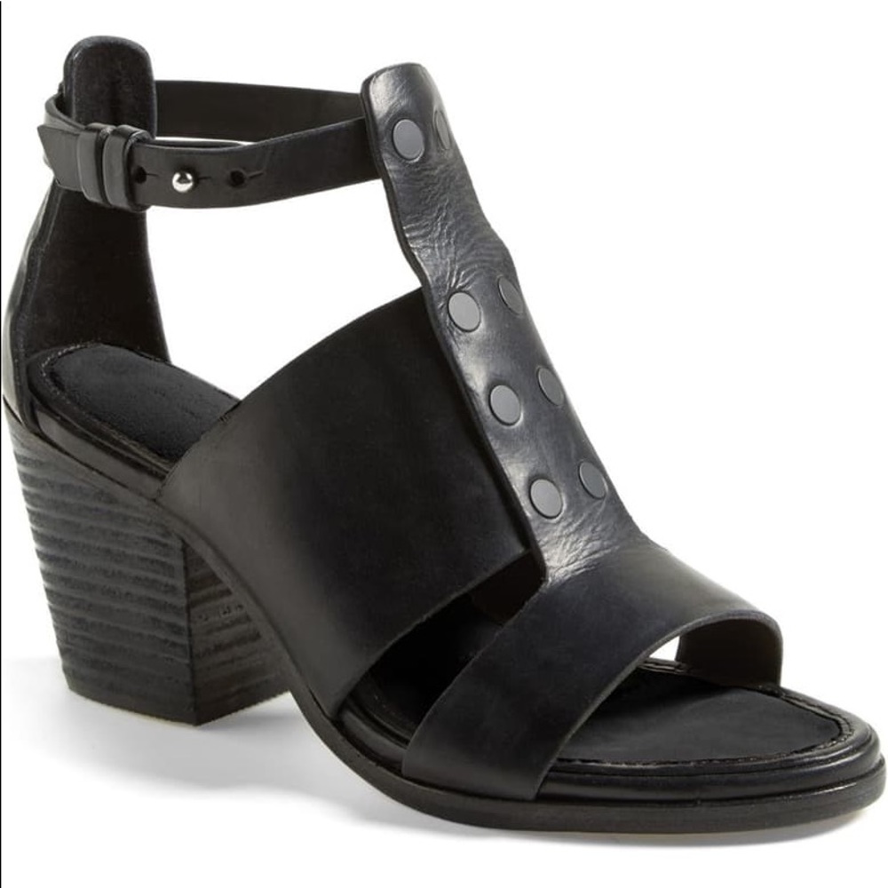 rag & bone Black Leather Stud T-Strap Block Heel Sandals